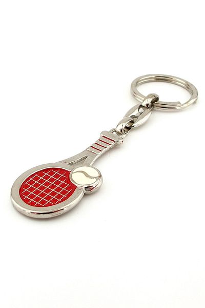 Solfera Red Tennis Racket And White Ball Shiny Metal Keychain KC067