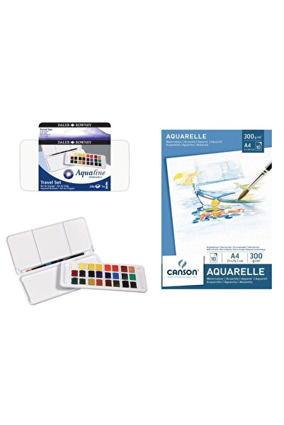Genel Markalar Aquafine Travel Set 24 Renk Sulu Boya + Canson 300 Gr A4 Sulub...
