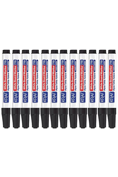 KRAF 770 Siyah Doldurulabilir Beyaz Tahta Kalemi 12'li