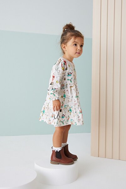 Next Baby % 100 Pamuklu Cream Christmas Elbise