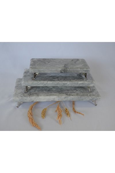 Başakmarble مجموعة عرض رخامية مكونة من 3 قطع بأرجل فضية