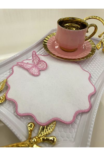 AYNAKIŞÇEYİZ Pachet de 6 șervețele de prezentare laterale de cafea din pâslă cu broderie cu model fluture 3D