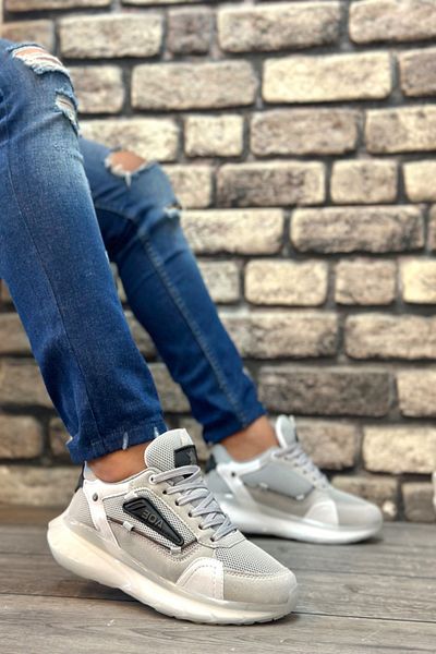 Mida Shoes Gray Leather Balloon Sole Lace-Up Men's Sports Shoes