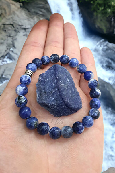 NBS Beautiful Naturel Stones Sodalit ( Taş Hediyeli ) İletişimi kolaylaştırır Doğal Taş Bileklik % 100 Gerçek 8 mm AA Kalite