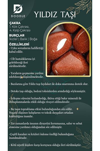 DOODLE Yıldız Taşı Doğaltaş Kalp Kesim Kolye