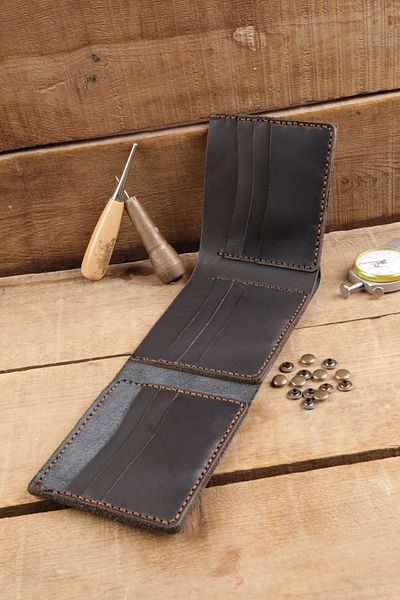 New Coast Leather 1900's Γνήσιο δέρμα Χειροποίητο Ανδρικό Πορτοφόλι Πολλαπλών Διαμερισμάτων Μαύρο