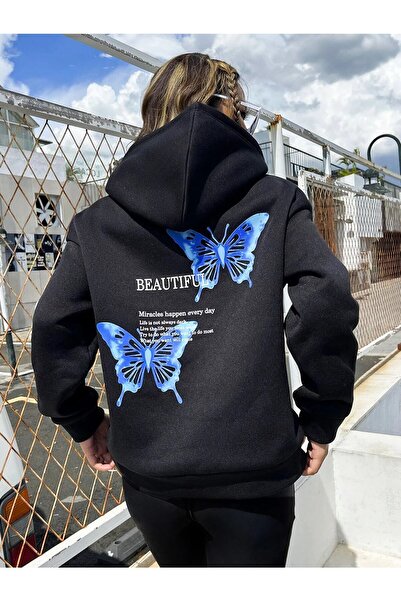 Gettotr Γυναικεία φούτερ με κουκούλα με κουκούλα με ειδική στάμπα με πεταλούδα