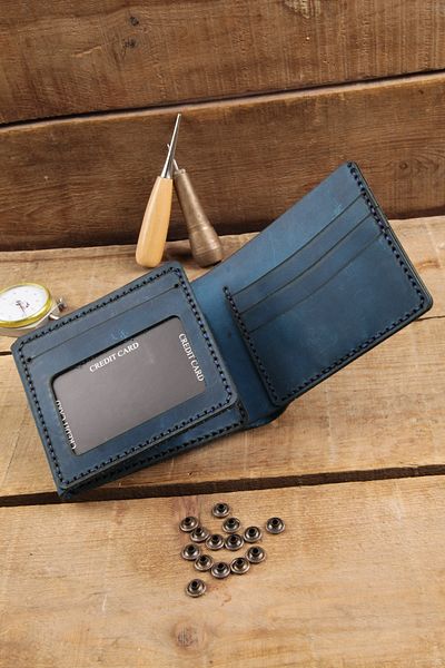 New Coast Leather 1900's Ръчно изработен мъжки портфейл от естествена кожа с много отделения в тюркоазено синьо