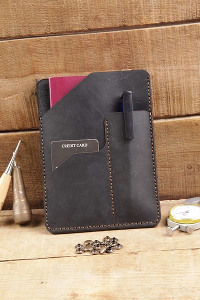 New Coast Leather 1900's Γνήσιο & Πραγματικό Δερμάτινο Χειροποίητο Μαύρο Πορτοφόλι Διαβατηρίου