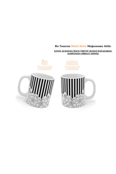 MARİS STORE Porselen - Modern Çiçekli Piyano Desen - Hediyelik Kupa Bardak - ...