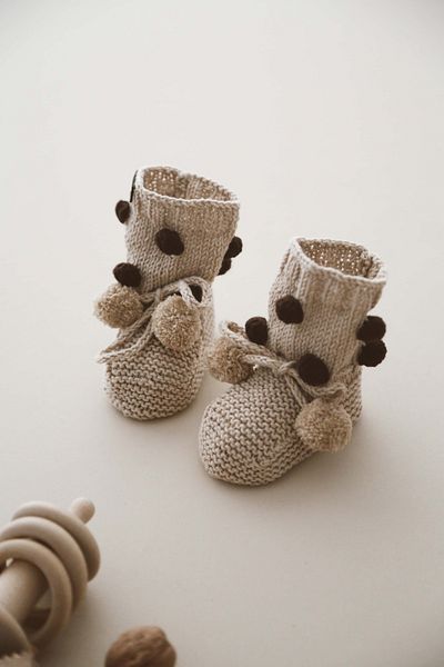 OhlalaKoala Pompom Knitted Booties Baby 0-12 Months
