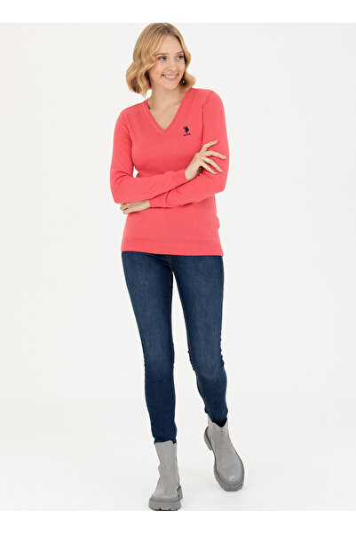 U.S. Polo Assn. U.S. Polo Assn. V Yaka Slim Fit Pembe Kazak Kadın GTD02-BSK23
