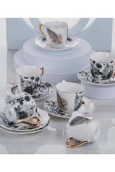 ACAR Hybrid Nostalgic 6-Person Porcelain Cup Set Black 0095