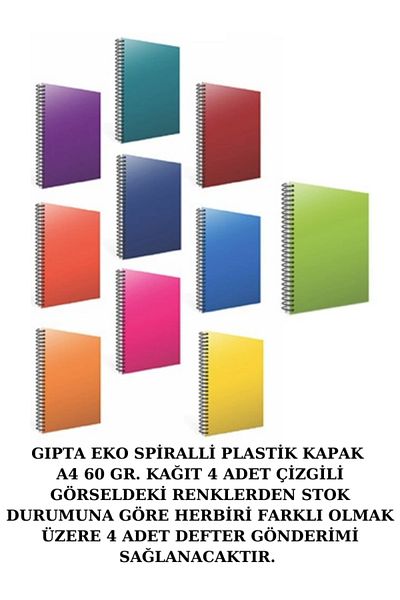Gıpta GIPTA ECO PLASTIC COVER SPIRAL A4 60 GR80 YP4 PIECES STRIPES