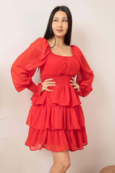 PULLIMM Kat Kat Volanlı Şifon Elbise 793-2831