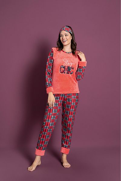 Asel Women's Plaid Patterned Fleece Pajama Set