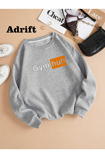 Adrift Gym Hub Πολύχρωμο Oversize Crew Neck Βαμβακερό φούτερ Γκρι