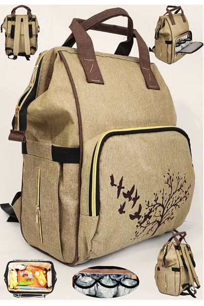 USF Baby Care Bag Mother Baby Care Backpack - Beige Bird Pattern