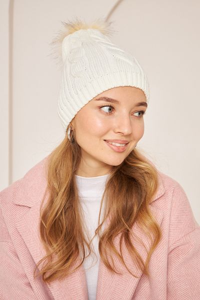 Eke Tekstil White Women's Pompom Knitted Detailed Knitwear Beret