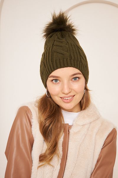 Eke Tekstil Khaki Women's Knitted Knitted Beret with Pompom
