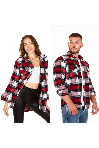 BENESSE Slim Fit Red Plaid Unisex Lumberjack Shirt