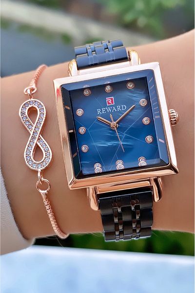 Reward Rose Black Color Waterproof Steel Cord Women's Wristwatch - Bracelet