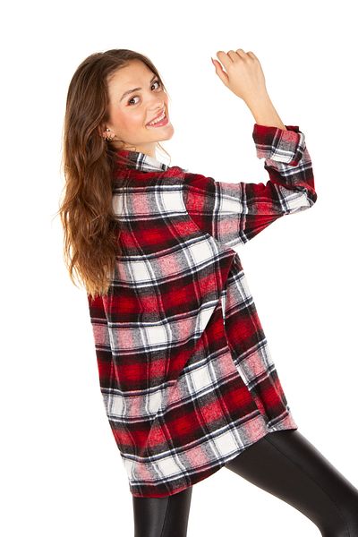 BENESSE Slim Fit Red Plaid Unisex Lumberjack Shirt