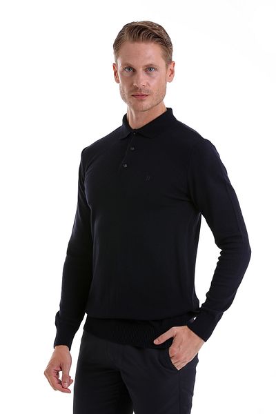 Hatemoğlu Navy Blue Regular Fit Plain Polo Collar Knitwear Sweater