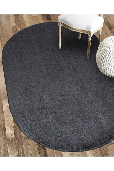 LİNOS HOME Antrasit Fluffy Oval Post Peluş Halı Antibakteriyel Kaymaz Taban Y...