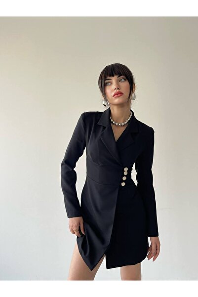 conconmoda Amber Uzun Kollu Siyah Mini Elbise