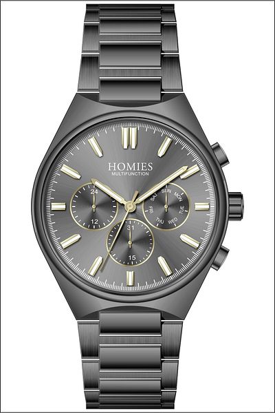Homies Men's Smoke-Grey Color Functions Active Wristwatch + Bracelet Gift