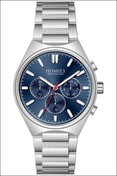 Homies Men's Silver Inside Blue Color Functions Active Wristwatch + Bracelet Gift