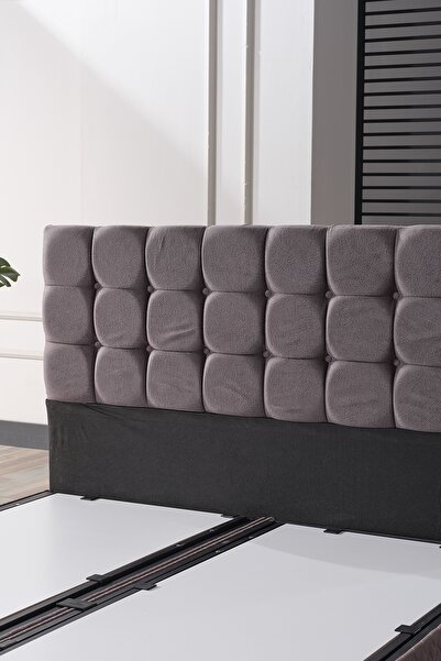 Evdemo Bengü Çift Kişilik Baza Başlık Yatak Seti Gri 150*200