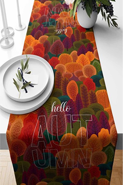 Pilloveland Runner Autumn Desenli Süet Dokuma 140*40 Cm