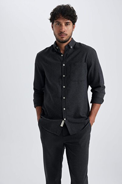 DeFacto Modern Fit Polo Collar Cotton Long Sleeve Shirt R5017az23au