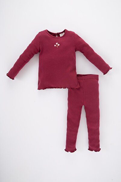 DeFacto Baby Girl Floral Ribbed Camisole Long Sleeve T-Shirt Tights 2-Piece Set