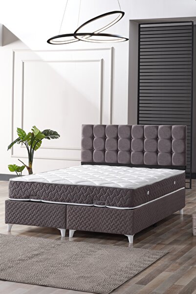 Evdemo Bengü Çift Kişilik Baza Başlık Yatak Seti Gri 150*200