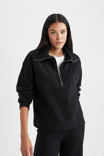DeFacto Mikina Regular Fit Polo s výstřihem