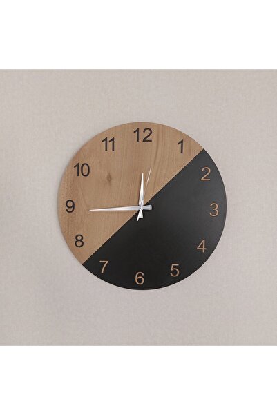 aswood Modern Vip 50 cm Çift Renk Dekoratif Yuvarlak Ahşap Duvar Saati mstrsyh