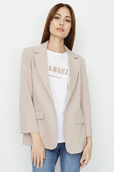 Select Moda Women's Stone Color Lined Woven Blazer Jacket