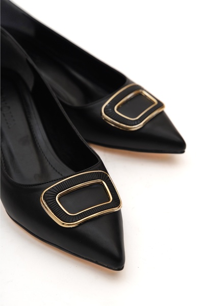 DİVOLYA Scenic Siyah Tokalı (4cm) Sivri Burun Topuklu Ayakkabı