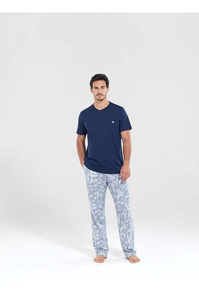 Blackspade Men's Long Pajama Set 30081 - Navy Blue