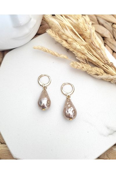 HALHALMILL Handmade Glass Pearl Patterned Beige Drop Earrings