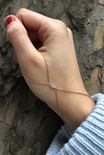 SUNSHINE 925 Ayar Rose Kaplamalı Damla Kesim Beyaz Taşlı Gümüş Baş Parmak Şahmeranı