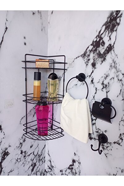 Egem Home زاوية حمام لاصقة مكونة من 3 طبقات، حامل مناشف دائري، حامل ورق التوا...