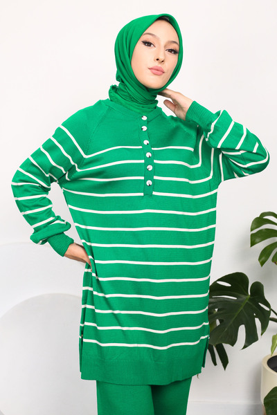 Kirazgym Σετ πλεκτό με ριγέ πολλά κουμπιά