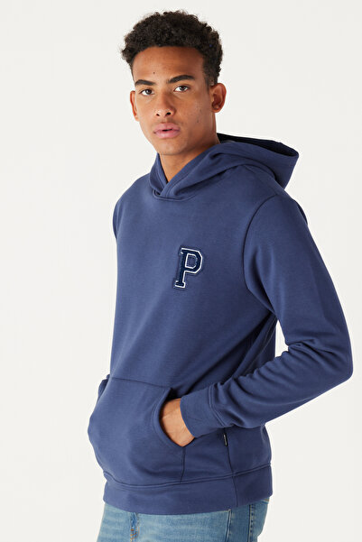 AC&Co / Altınyıldız Classics Чоловічий Indigo Стандартний крій Нормальний крій Внутрішній фліс Внутрішній фліс Капюшон Світшот