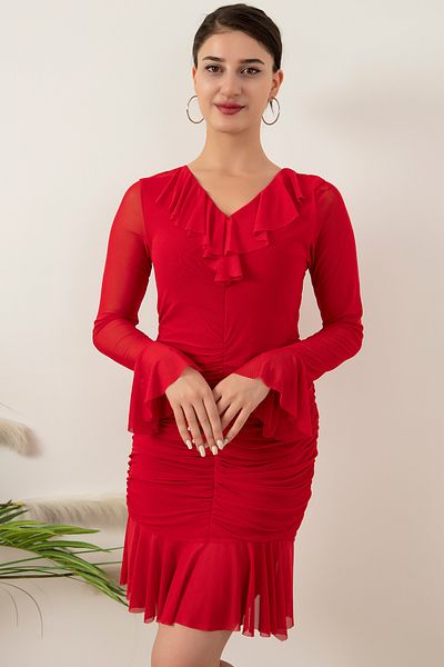PULLIMM Rochie din tul cu volane cu decolteu in V 981-3028