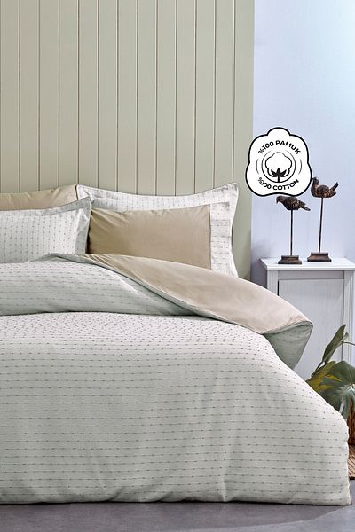 Evlen Home Collection طقم غطاء لحاف مزدوج منسوج خاص من القطن بنسبة 100% من سبيكترا مع ملاءات أنابيب مخططة باللون البيج العادي