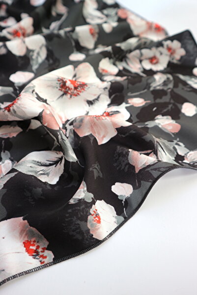 THE MOON Şakayık Desenli Gri Vegan İpek Fular